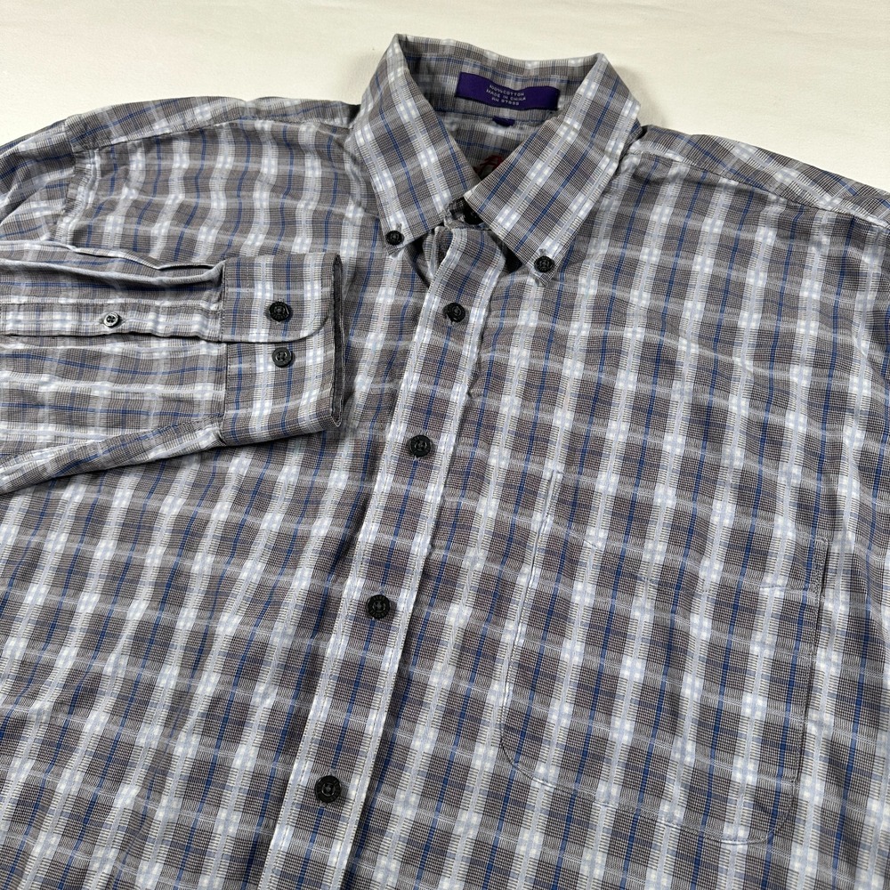 Alan Flusser‎ Shirt Mens XL Casual Pocket Button Down Plaid Long Sleeve Blue